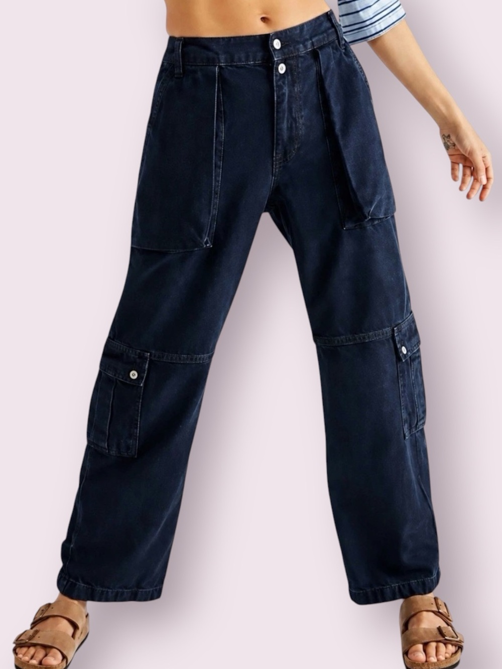 Free People We The Free Marx Slouchy Cargo Jeans Dark Blue Size 31